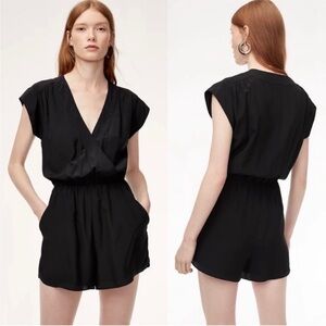 Aritzia Babaton Corbett Silk Romper Black Lined Shorts Size XS
